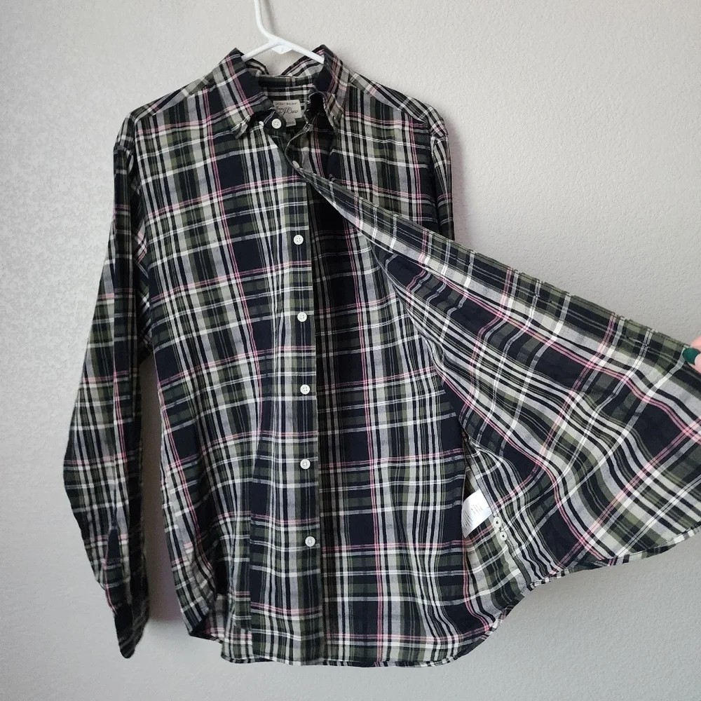 J.CREW Slim Indian madras Button down lightweight‎ shirt in plaid size L